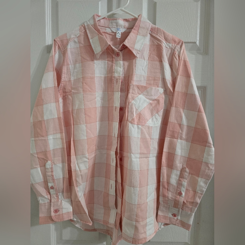 Women's Pink and White Checkered button down.